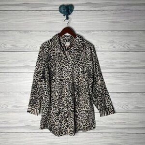 Chicos Leopard Cheetah Print Tunic Length Long Slv Blouse Top Shirt SZ 3 US XL